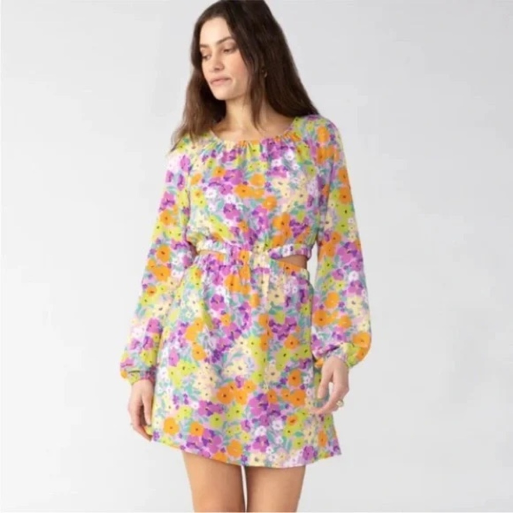 Sexy Spring Floral Cutout Long Sleeve Mini Dress